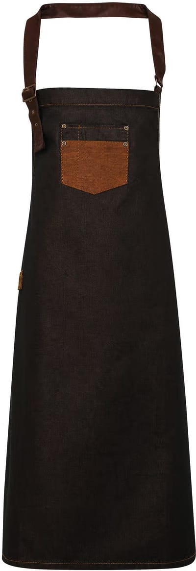 Division - Waxed look denim bib apron with faux leather